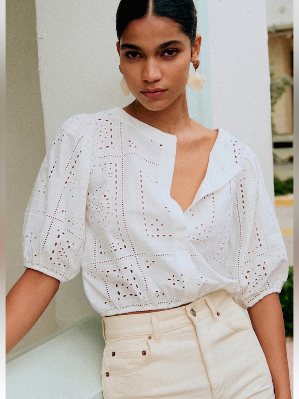 Sezane White Eyelet Lipa Blouse Size 2